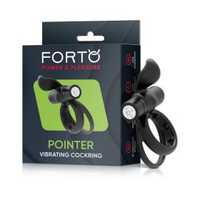 Forto Pointer Rechargeable Silicone Vibrating Dual Cockring with External Stimulator (Option: Black)