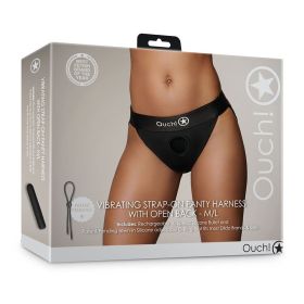Ouch! Vibrating Strap On Panty Harness with Open Back Black (Option: M/L)