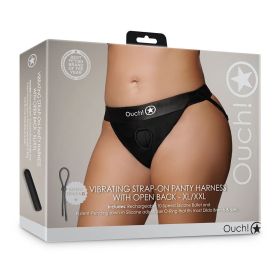 Ouch! Vibrating Strap On Panty Harness with Open Back Black (Option: XL/2XL)