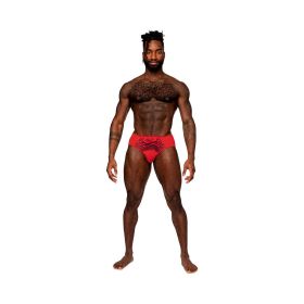 Male Power Sassy Lace Bikini Solid Pouch (Option: Red XL)