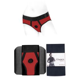 SpareParts Tomboi Nylon Briefs Harness Red/Black (Option: Size XS)