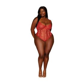 Dreamgirl GolD foiled Stretch Mesh Teddy with Rhinestone Detailing and Heat (Option: Sealed Edges Ruby 3XL)