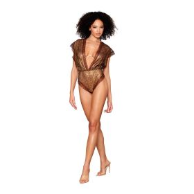 Dreamgirl Delicate GolD Foil Lace Blouson Teddy & Rhinestone Metal Underwire Bra Set (Option: Gold S)