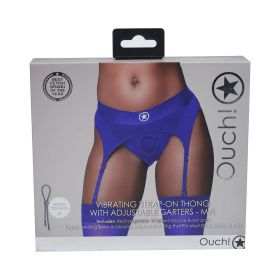 Ouch! Vibrating Strap On Thong with Adjustable Garters (Option: Royal Blue M/L)