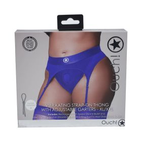 Ouch! Vibrating Strap On Thong with Adjustable Garters (Option: Royal Blue XL/XXL)