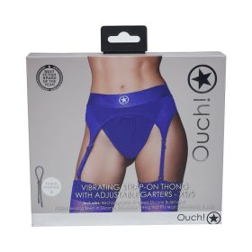 Ouch! Vibrating Strap On Thong with Adjustable Garters (Option: Royal Blue XS/S)
