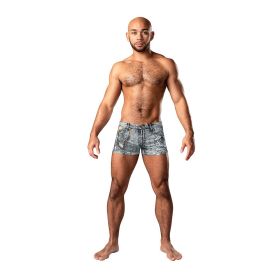 Male Power Dirty Denim Pouch Short Denim Print (Option: S)