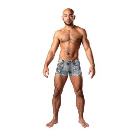 Male Power Dirty Denim Pouch Short Denim Print (Option: XL)