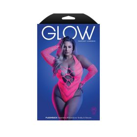 Fantasy Lingerie Glow Flashback UV Reactive Rhinestone Fishnet Teddy & Gloves/Warmers (Option: Queen Size)