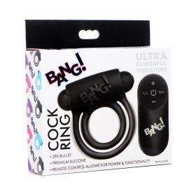 BANG! Silicone Cock Ring & Bullet with Remote Control (Option: Black)