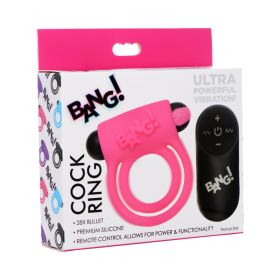 BANG! Silicone Cock Ring & Bullet with Remote Control (Option: Pink)