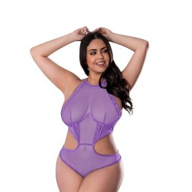 Magic Silk Sheer Passion Halter Teddy Very Peri (Option: Queen Size)