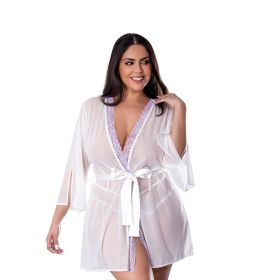 Magic Silk Sheer Passion Flutter Sleeve Robe White/Lavender (Option: Queen Size)