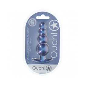 Ouch! Smooth Silicone Beaded Anal Plug (Option: 4.6 in. Metallic Blue)