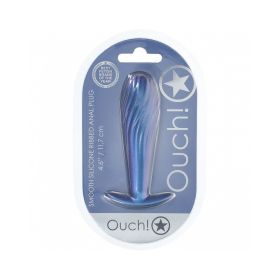 Ouch! Smooth Silicone Ribbed Anal Plug (Option: 4.6 in. Metallic Blue)