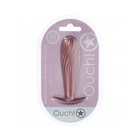 Ouch! Smooth Silicone Ribbed Anal Plug (Option: 4.6 in. Rose Gold)