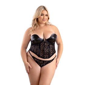 Fantasy Lingerie Leather Look and Lace Underwire Corset with Matching G String Panty (Option: 2XL)