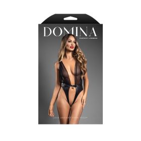 Fantasy Lingerie Domina Mesh Tie Back Plunge Front Teddy with Buckle Waist and Lock & Key Detail (Option: L/XL)