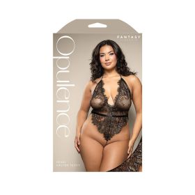 Fantasy Lingerie Opulence Shimmer Lace Pearl Halter Teddy with Open Back & Pearl String Crotch (Option: Queen Size)