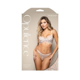 Fantasy Lingerie Opulence Metallic Embroidered Bra with Pearl Underwire Cups & Pearl Panty (Option: M/L)