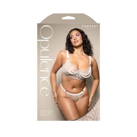 Fantasy Lingerie Opulence Metallic Embroidered Bra with Pearl Underwire Cups & Pearl Panty (Option: Queen Size)