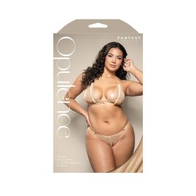 Fantasy Lingerie Opulence Foiled Mesh Cut Out Pearl Halter Bralette & Crotchless Pearl Panty (Option: Queen Size)