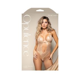 Fantasy Lingerie Opulence Foil Mesh Cut Out Halter Teddy with Stimulating Pearl & Pearl String (Option: S/M)