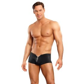 Male Power The Ultimate Duo CRR Zipper Short & Red Cock Ring Black (Option: S/M)
