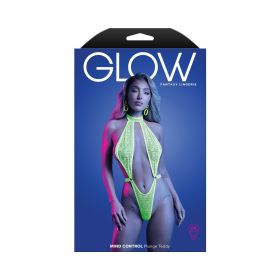 Fantasy Lingerie Glow Mind Control UV Reactive Lace Halter Plunge Teddy (Option: M/L)