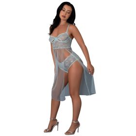 Magic Silk Blue Sky Long Chemise & Boy Short Panty (Option: Blue S/M)