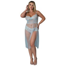 Magic Silk Blue Sky Long Chemise & Boy Short Panty (Option: Blue Queen Size)