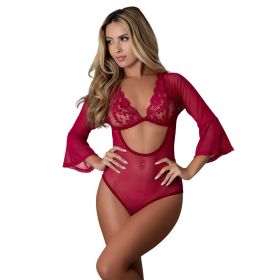 Magic Silk Black Cherry 3/4 Sleeve Playsuit (Option: Cherry L/XL)