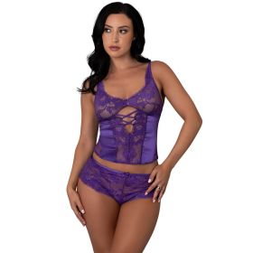 Magic Silk Satin Petals Bustier & Boy Short Set (Option: Purple L/XL)