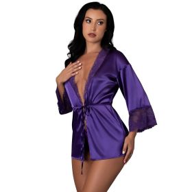 Magic Silk Satin Petals Robe Purple (Option: L/XL)