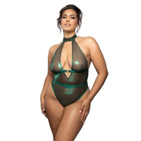 Fantasy Lingerie Radiance Emerald Keyhole Halter Teddy with Open Back & Chain Fringe (Option: 3XL/4XL)