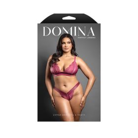 Fantasy Lingerie Domina Bralette & Panty with Zipper Details Berry (Option: Queen Size)