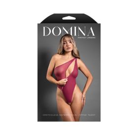 Fantasy Lingerie Domina Crotchless One Shoulder Teddy with Asymmetrical Front Zipper Berry (Option: M/L)