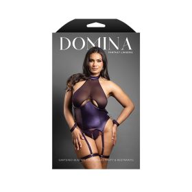 Fantasy Lingerie Domina Gartered Bustier & Crotchless Panty w/Detachable Restraints/Garters Deep Purple (Option: Queen Size)