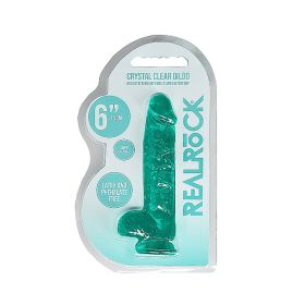 RealRock Crystal Clear Realistic 6 in. Dildo With Balls and Suction Cup (Option: Turquoise)